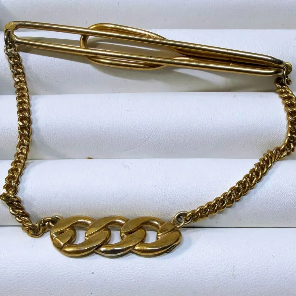 Vintage Swank Gold-Tone Mens Cufflinks & Tie Chain Bar Lot 2 Pairs + Tie Bar